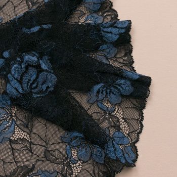 Кружево эластичное, черный-синий, роза, 16.5 см (008145)