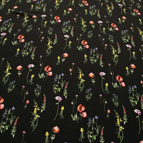 Штапель вискозный (луговые цветы на черном) (006674)