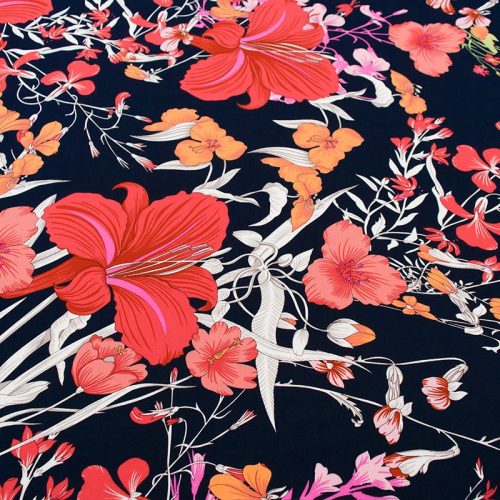 Штапель вискозный (розовый вьюн на темно-синем) (006840)