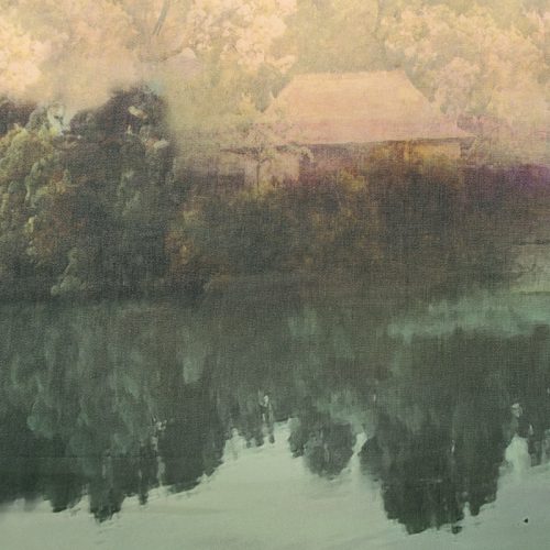 Жоржет блузочный, купон (утренний туман на берегу озера) (009175)