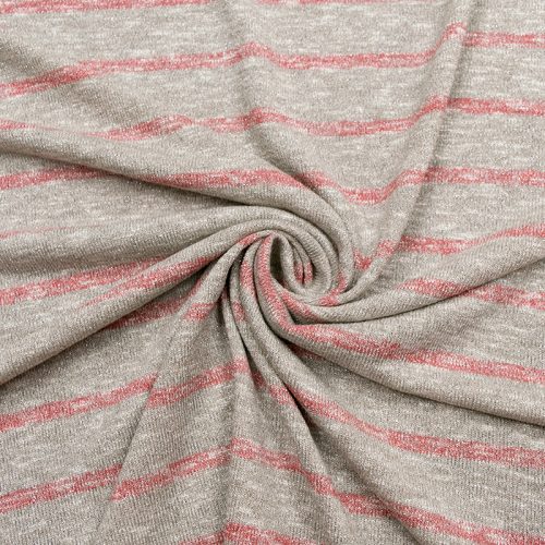 Трикотаж вязаный, хлопок (пастельно-розовая сияющая полоска) (009297)