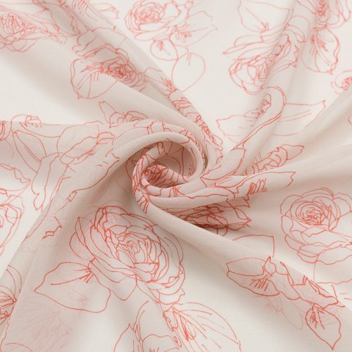 Креп-жоржет  шелковый (розы, красное перо) (009529)