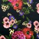 Атлас шелковый (красочные цветы на черном) (009534)