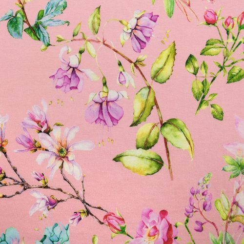 Трикотаж хлопковый (цветы в розовом свете) (009576)