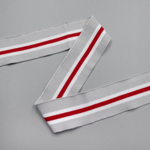 Подвяз трикотажный, серый с белой и красной полосой, 6х80 см (009933)