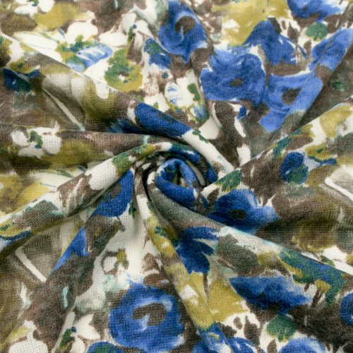 Трикотаж вязаный, шерстяной (сад с синими цветами) (010229)