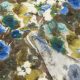 Трикотаж вязаный, шерстяной (сад с синими цветами) (010229)