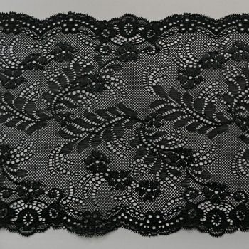 Кружево эластичное, 175 мм, черный, цветочный дизайн 02 (010884)