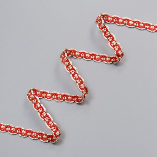 Тесьма декоративная, бежево-красный шнур, 11 мм (011597)