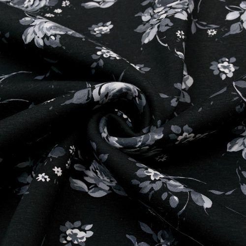 Неопрен полушерстяной с росписью из цветов, серый-черный (011718)