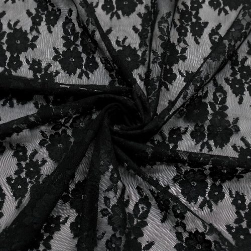 Сетка эластичная, черные цветы, Турция (011884)