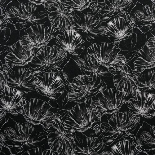 Штапель вискозный с призрачными цветами на черном (012185)