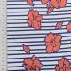 Сатин сорочечный в синюю полоску с оранжевыми цветами (012189)