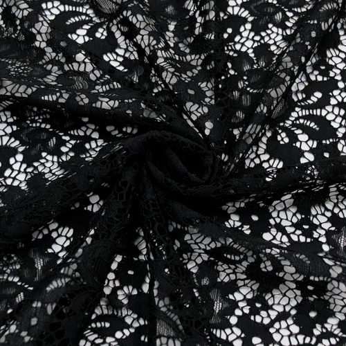 Кружево эластичное широкое, черный цветок (012222)