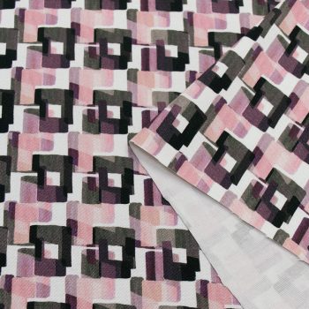 Габардин-стрейч хлопковый с геометрическим принтом, розово-серый (012395)