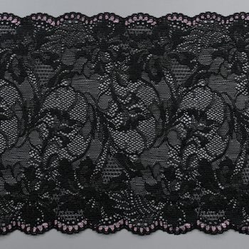 Кружево эластичное, черный - розовый (Lauma), 20 см (012514)