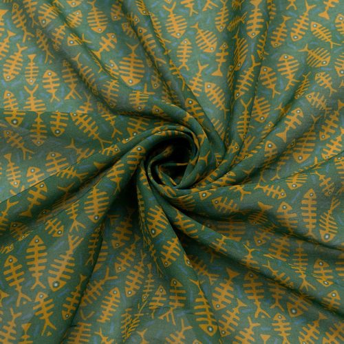 Батист шелковый купонный, косточки на сумрачно-зеленом (012527)