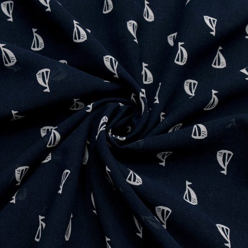 Батист хлопковый купон в морской тематике, темно-синий (012532)
