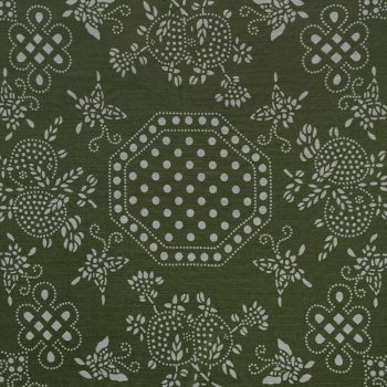 Батист шелковый с купонной росписью на оливково-зеленом (012535)