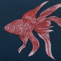 Поплин хлопковый с алыми рыбками на темно-синем (012843)