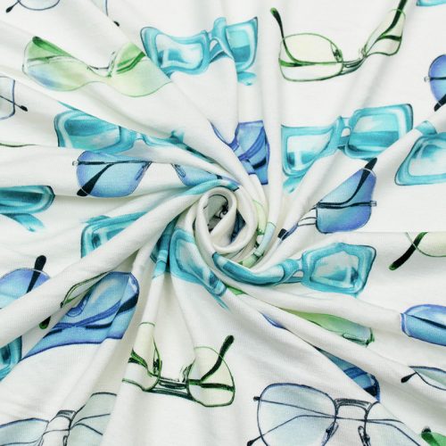 Трикотаж вискозный набивной, зелено-голубые очки (012909)