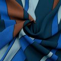 Креп-стрейч плательный с абстрактным принтом, коричнево-синий камыш (012912)