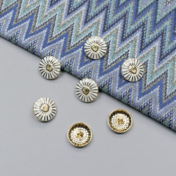 Пуговицы металлические, цветок, золото - голубой, 20 мм (013019)