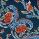 Трикотаж вискозный принтованный, алые цветы на синем (013165)
