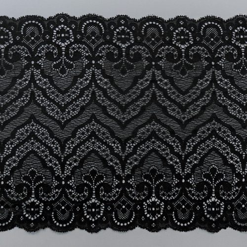 Кружево эластичное, волна — черный, фестон на две стороны (lauma 170), 19 см (013796)