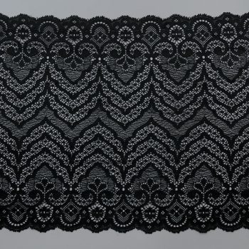 Кружево эластичное, волна — черный (lauma 170), 22 см (013799)