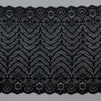 Кружево эластичное, волна — черный (lauma 170), 22 см (013799)