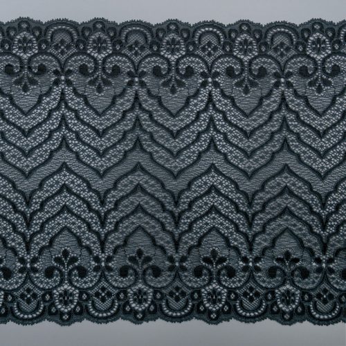 Кружево эластичное, волна — асфальтовый и черный (lauma 170), 22 см (013804)