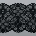 Кружево эластичное, черные крупные цветы (lauma 170), 16 см (013830)