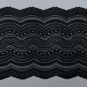 Кружево эластичное, параллельные черные волны (lauma 170), 17 см (013838)