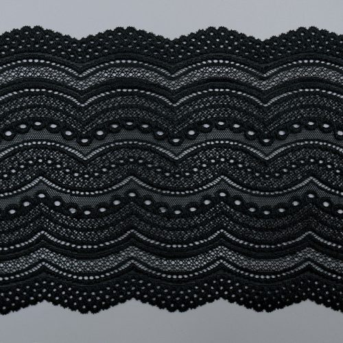 Кружево эластичное, параллельные черные волны (lauma 170), 17 см (013838)