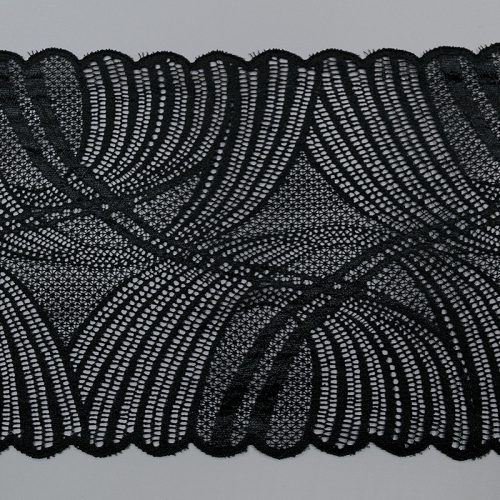 Кружево эластичное, черное волнение (lauma 170), 17 см (013839)