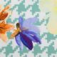 Штапель вискозный, цветы на бирюзовом пье-де-пуле (013865)
