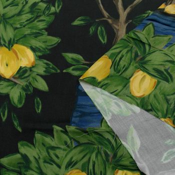 Штапель вискозный, лимонный сад / живопись на черном (013918)