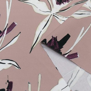 Габардин-стрейч хлопковый, абстрактные лилии на сумрачно-розовом (013919)