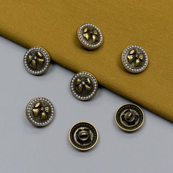 Пуговицы металлические, антик - бант и жемчуг, 22 мм (014174)