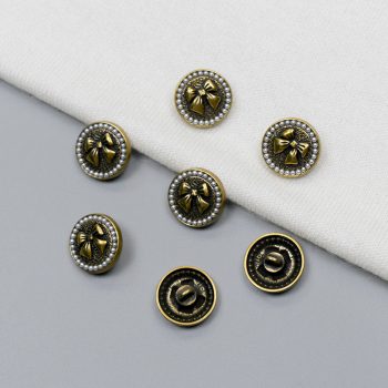 Пуговицы металлические, антик - бант и жемчуг, 18 мм (014175)