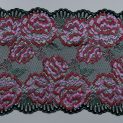 Вышивка на сетке, красно-розовые цветы на черном, 17.5 см  (ILUNA) (014214)