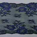 Кружево эластичное с вискозой, синие цветения на черном, 17 см, уценка (ILUNA) (014228)