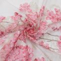 Вышивка на сетке, золотисто-розовая сакура, купон (014306)