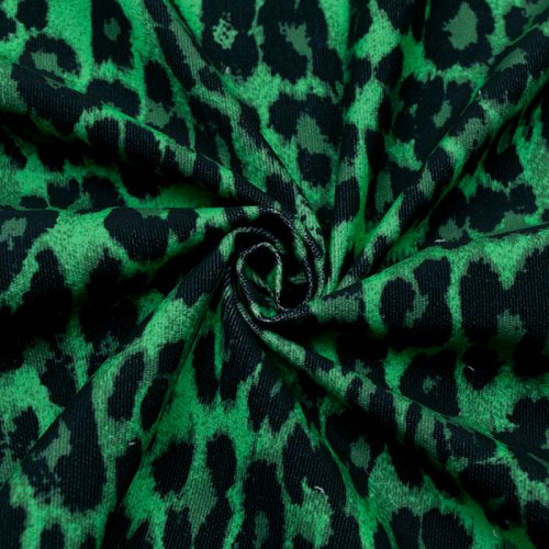 Микровельвет-стрейч хлопковый, неоново-зеленый леопард (014324)