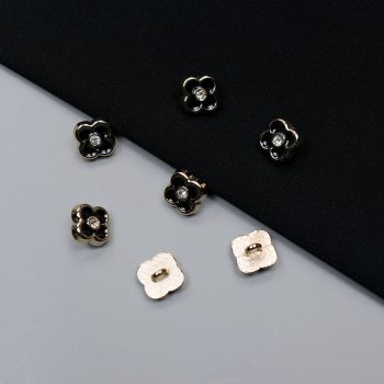 Пуговицы металлические, золото-черная эмаль-страз, 10 мм (004973)