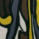 Лен с хлопком плательный, цветочные желто-карие абстракции (014521)