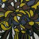 Лен с хлопком плательный, цветочные желто-карие абстракции (014521)