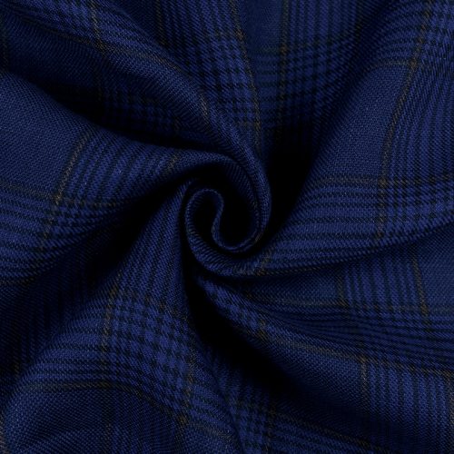 Лен натуральный костюмный, сумрачная клетка на синем (014906)