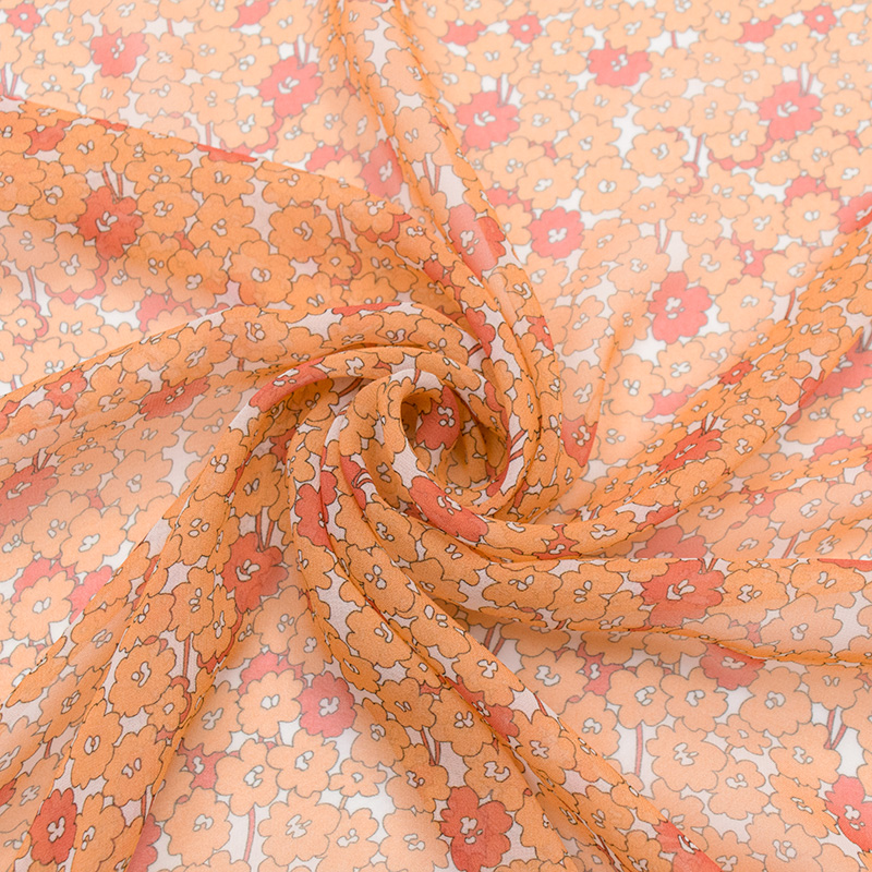 Жоржет вискозный (оранжево-алые цветочки) (011300)